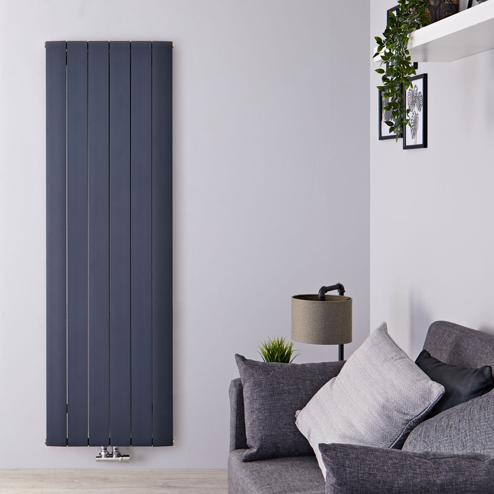 Radiatore di Design Verticale con Attacco Centrale - Alluminio - Antracite - 1600mm x 565mm x 46mm - 2042 Watt - Aurora