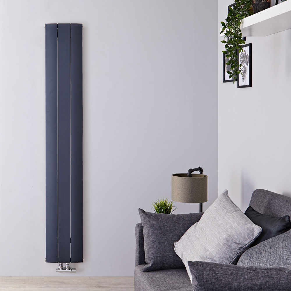 Radiatore di Design Verticale con Attacco Centrale - Alluminio - Antracite - 1800mm x 280mm x 46mm - 1152 Watt - Aurora