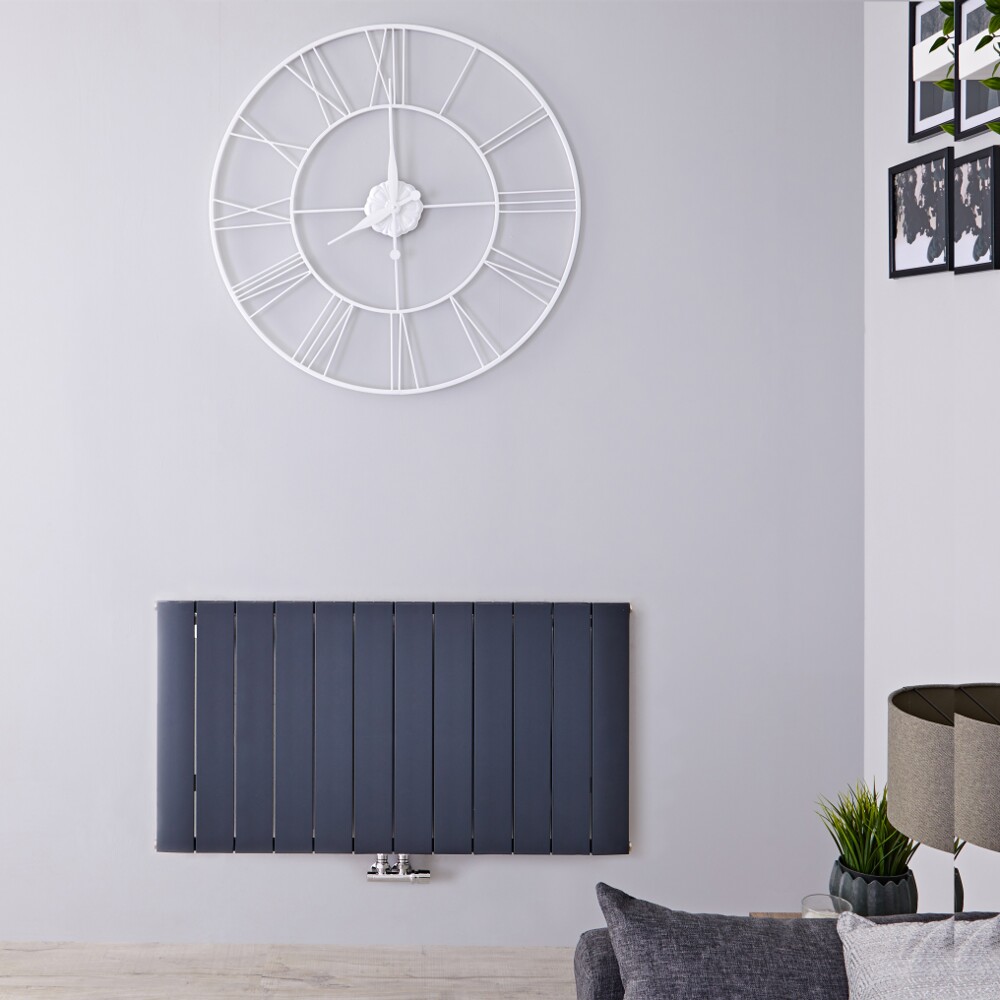 Radiatore di Design Orizzontale con Attacco Centrale - Alluminio - Antracite - 600mm x 1135mm x 46mm - 1535 Watt - Aurora