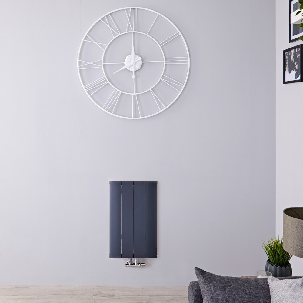 Radiatore di Design Orizzontale con Attacco Centrale - Alluminio - Antracite - 600mm x 375mm x 45mm - 512 Watt - Aurora