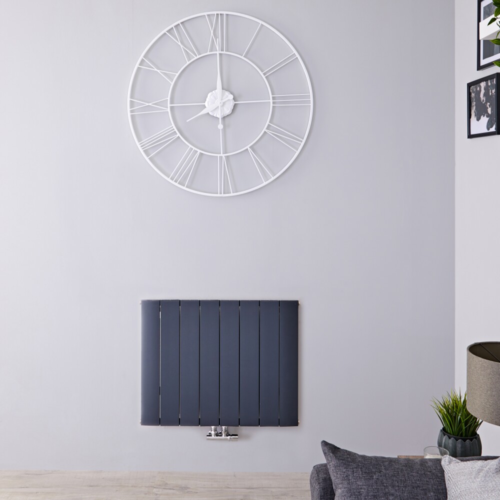 Radiatore di Design Orizzontale con Attacco Centrale - Alluminio - Antracite - 600mm x 755mm x 46mm - 1024 Watt - Aurora