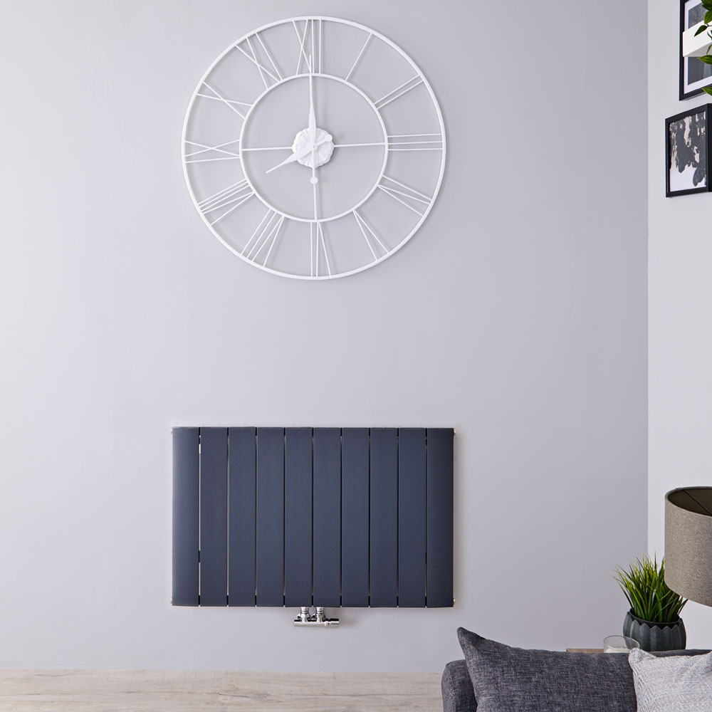 Radiatore di Design Orizzontale con Attacco Centrale - Alluminio - Antracite - 600mm x 945mm x 46mm - 1279 Watt - Aurora