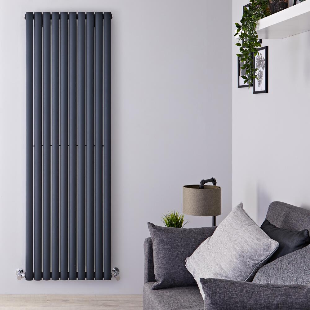 Radiatore di Design Verticale Doppio - Antracite - 1800mm x 590mm x 76mm - 2506 Watt - Revive Air