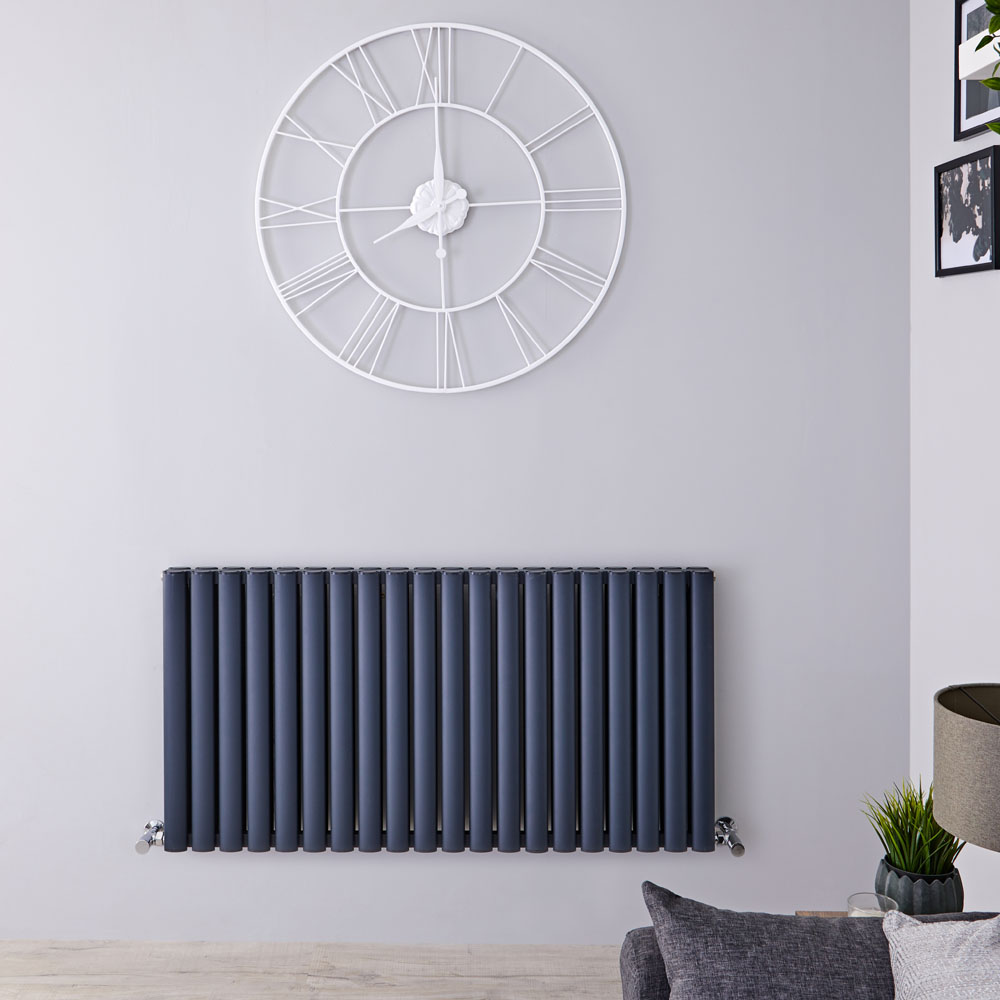Radiatore di Design Orizzontale Doppio - Antracite - 600mm x 1190mm x 76mm - 2298 Watt - Revive Air