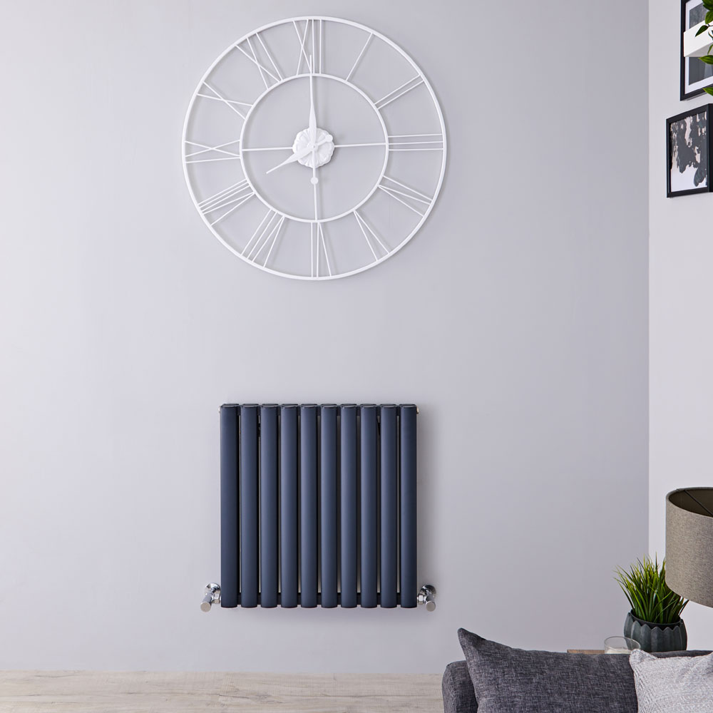 Radiatore di Design Orizzontale Doppio - Antracite - 600mm x 590mm x 76mm - 1149 Watt - Revive Air
