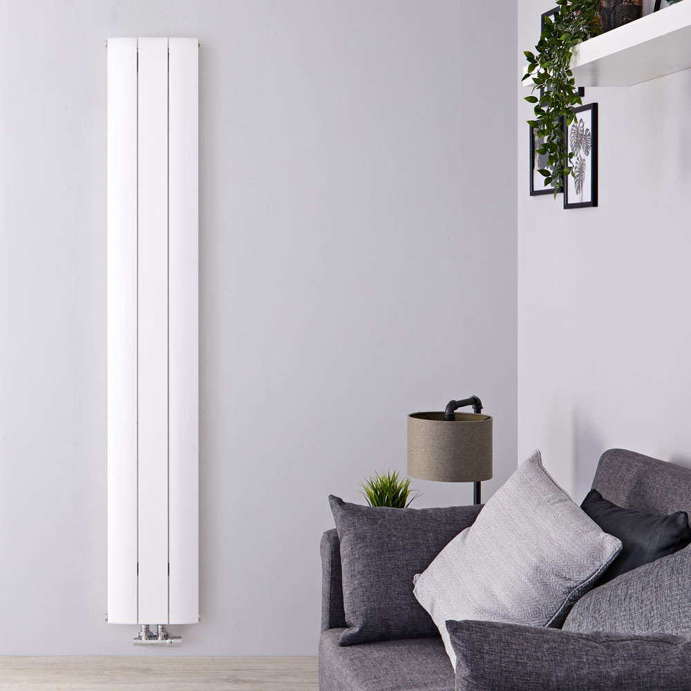 Radiatore di Design Verticale con Attacco Centrale - Alluminio - Bianco - 1600mm x 280mm x 46mm - 1021 Watt - Aurora
