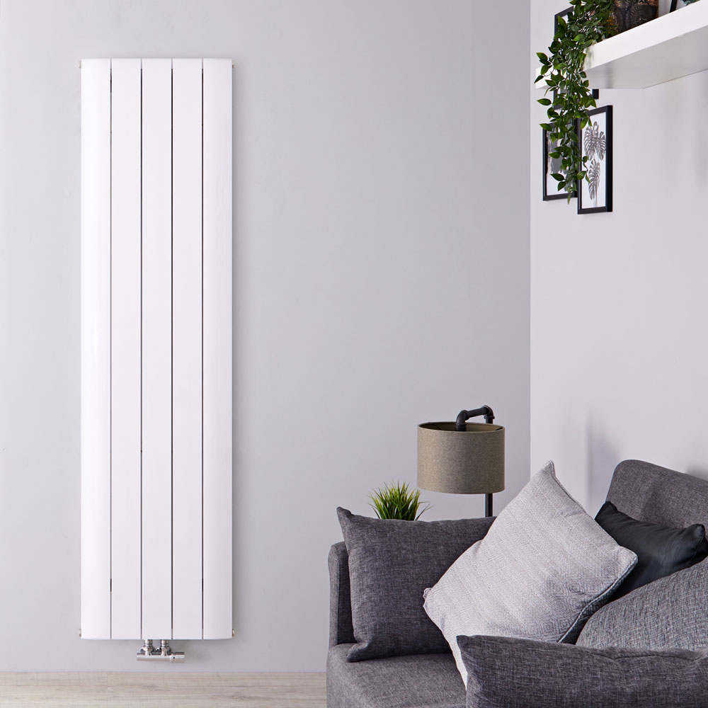 Radiatore di Design Verticale con Attacco Centrale - Alluminio - Bianco - 1600mm x 470mm x 46mm - 1701 Watt - Aurora