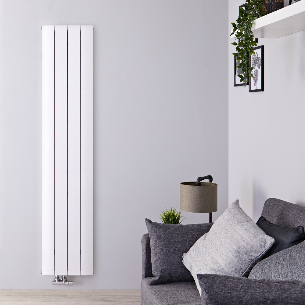 Radiatore di Design Verticale con Attacco Centrale - Alluminio - Bianco - 1800mm x 375mm x 45mm - 1535 Watt - Aurora