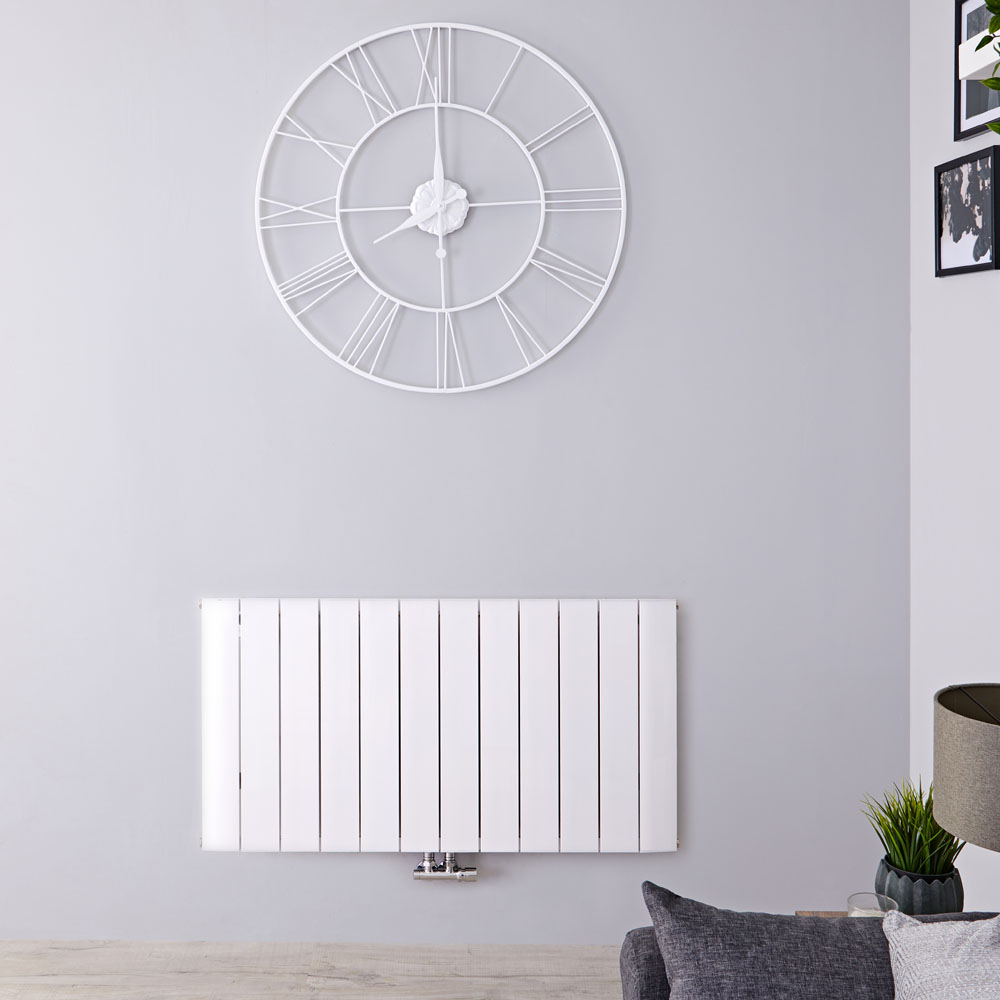 Radiatore di Design Orizzontale con Attacco Centrale - Alluminio - Bianco - 600mm x 1135mm x 46mm - 1535 Watt - Aurora