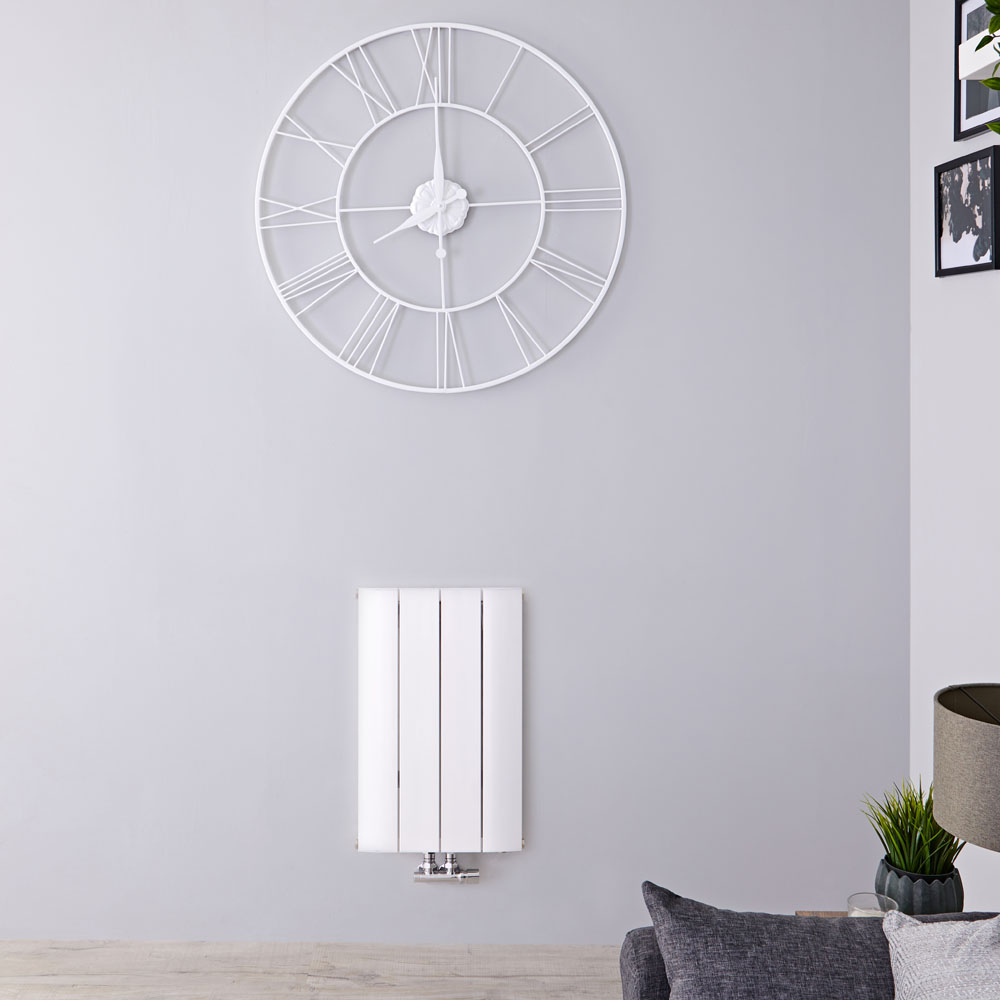 Radiatore di Design Orizzontale con Attacco Centrale - Alluminio - Bianco - 600mm x 375mm x 46mm - 512 Watt - Aurora