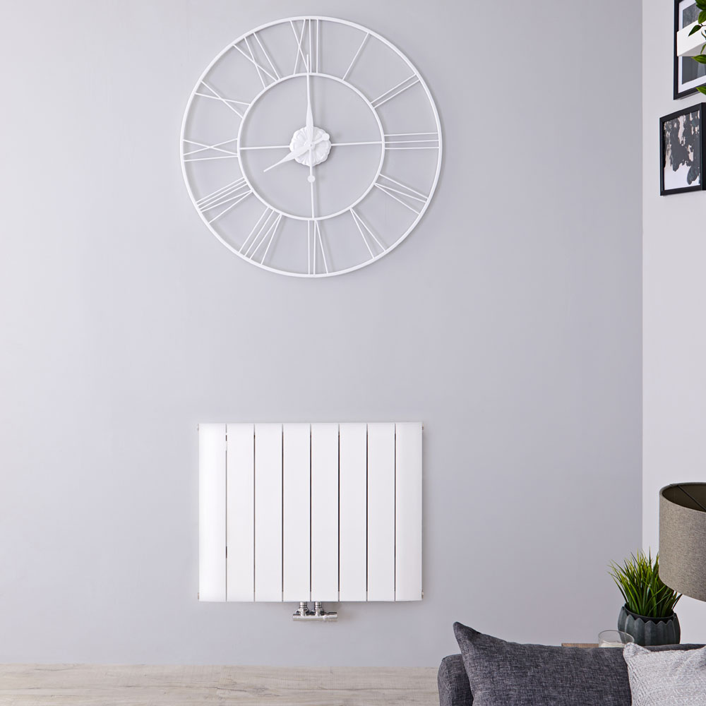 Radiatore di Design Orizzontale con Attacco Centrale - Alluminio - Bianco - 600mm x 755mm x 46mm - 1024 Watt - Aurora
