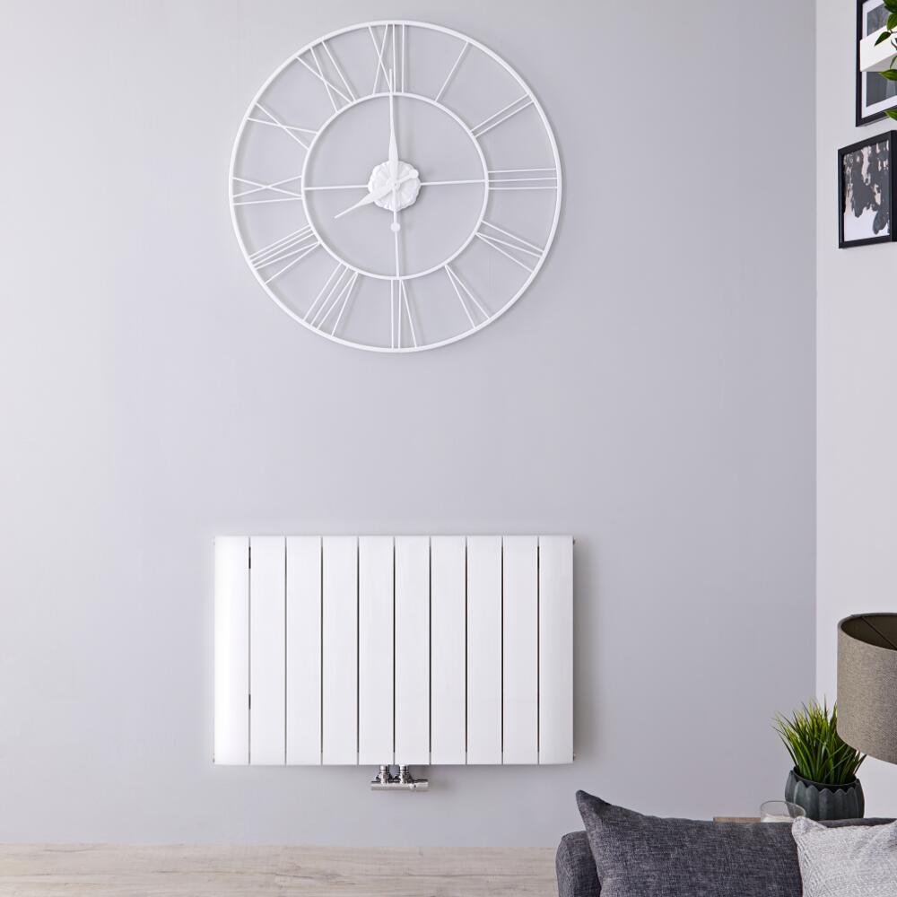 Radiatore di Design Orizzontale con Attacco Centrale - Alluminio - Bianco - 600mm x 945mm x 46mm - 1279 Watt – Aurora