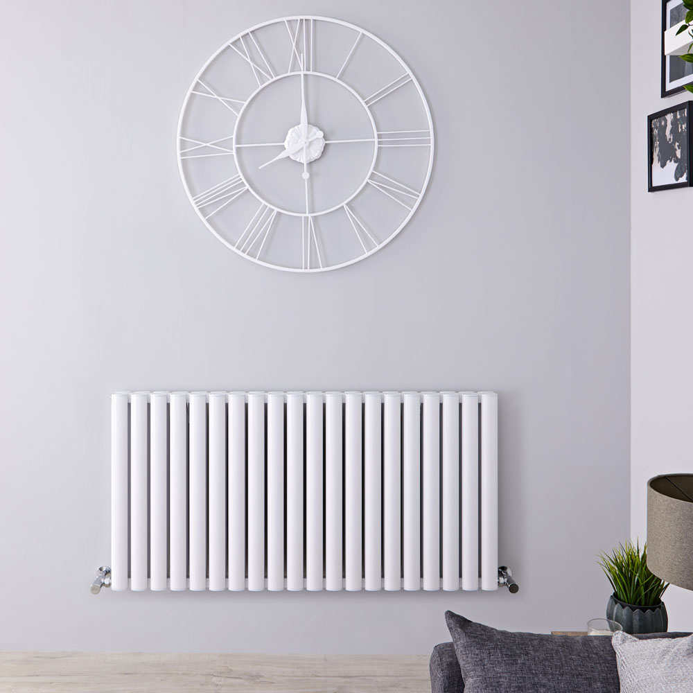 Radiatore di Design Orizzontale Doppio - Bianco - 600mm x 1190mm x 76mm - 2298 Watt - Revive Air