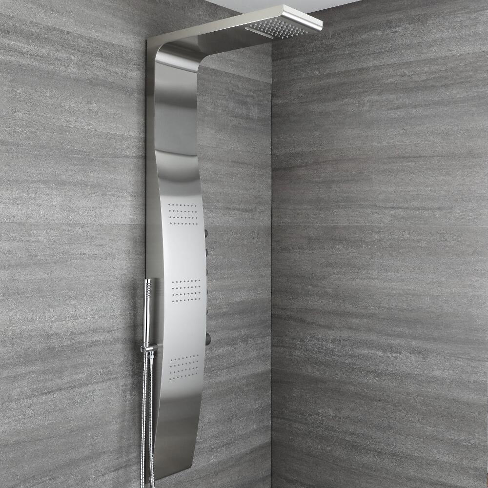Pannello Doccia Multifunzione Idromassaggio in Acciaio Inox Completo di Miscelatore Termostatico - Surface