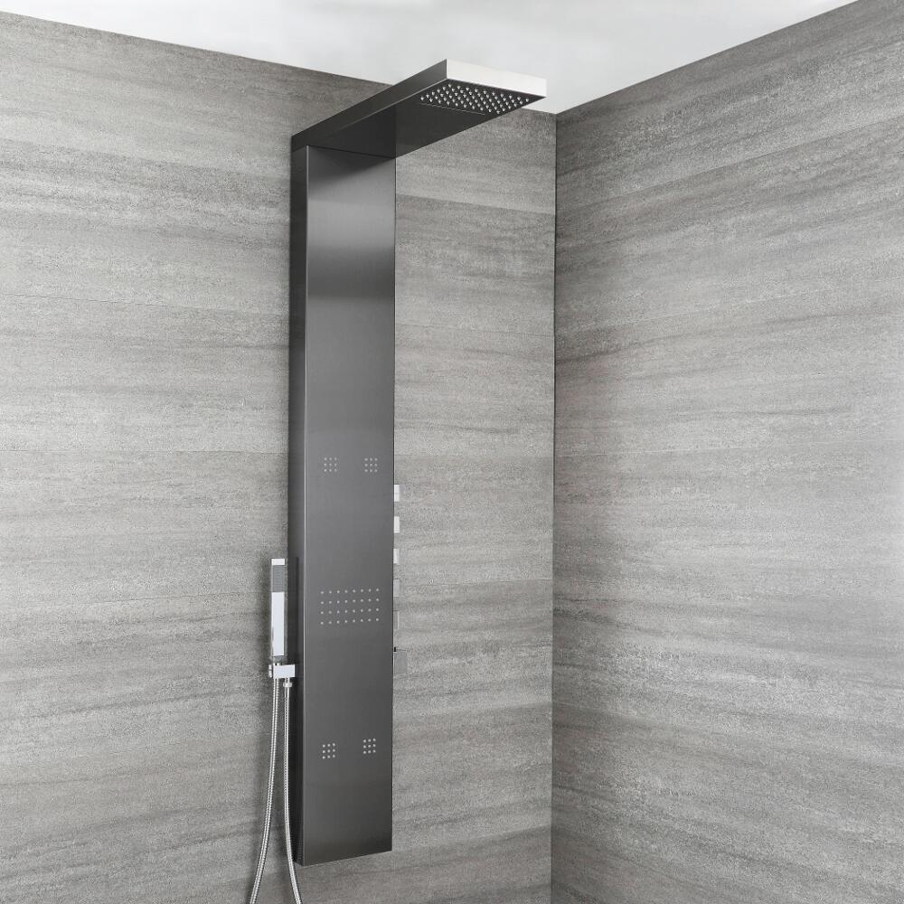 Pannello Doccia Antracite Metallizzato Multifunzione Termostatico Acciaio Inox - Dusk