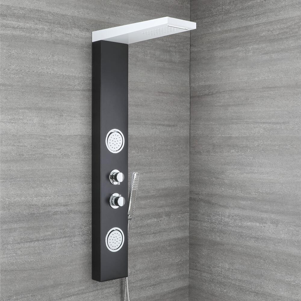 Pannello Doccia Termostatico Bianco e Nero con Soffione a Pioggia e Cascata - Calgary