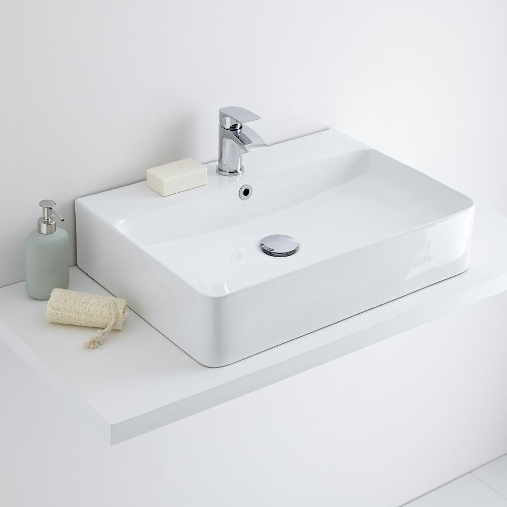 Lavabo Bagno da Appoggio in Ceramica Rettangolare 600x310mm - Exton