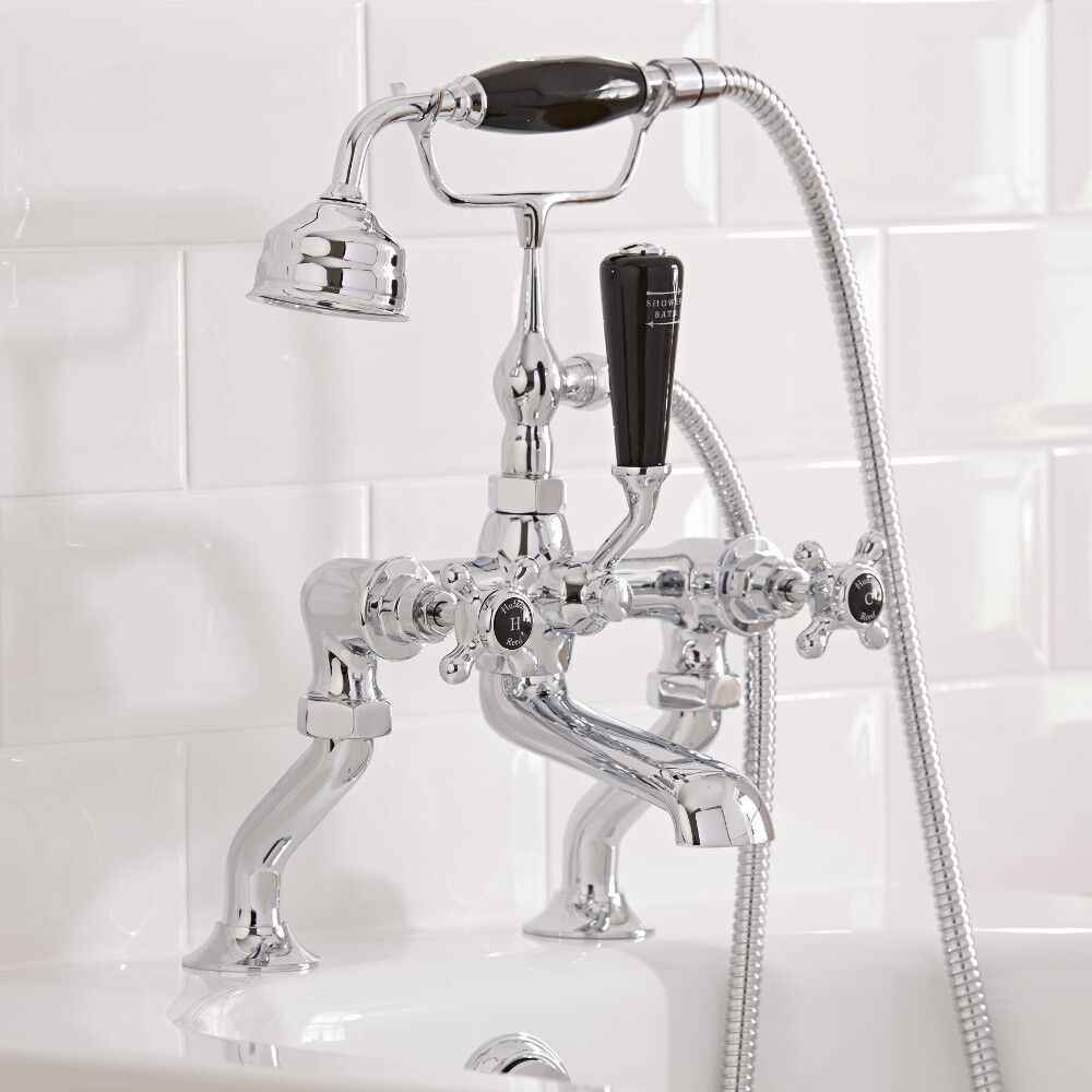 Miscelatore Bordo Vasca con Doccetta e Manopole in Ceramica Nera - Topaz