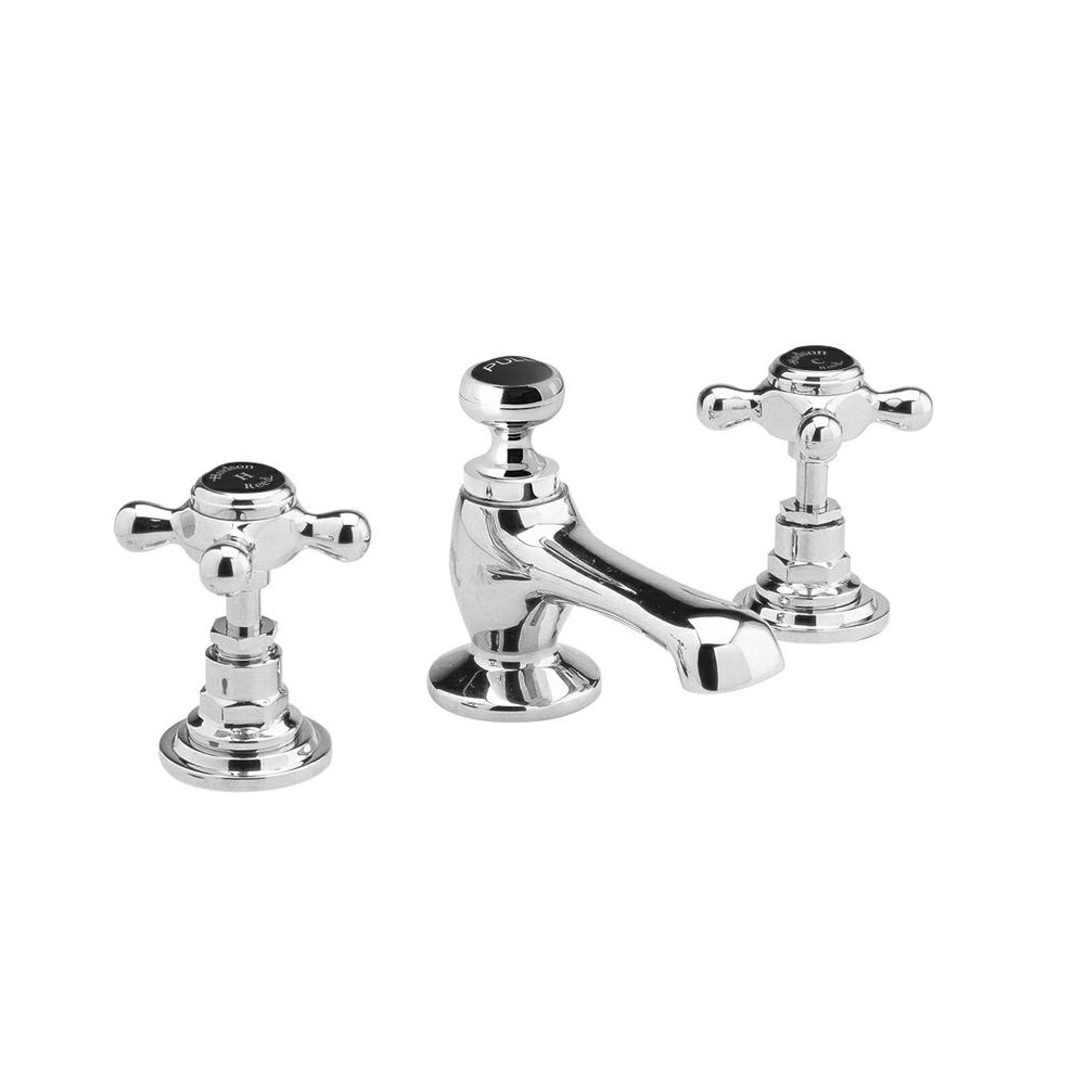 Miscelatore Lavabo Tradizionale Cromato e Nero a 3 Fori con Teste a Croce - Topaz