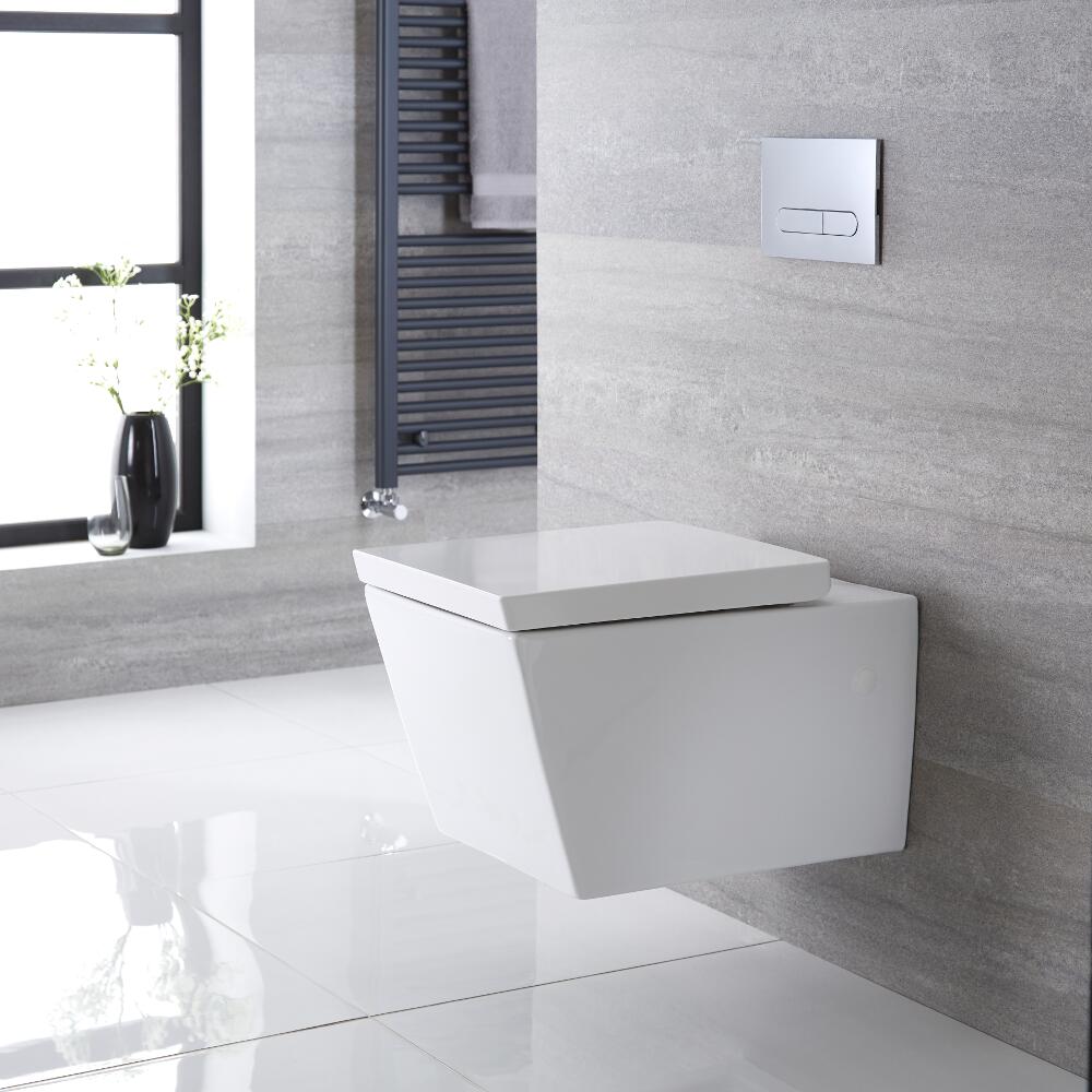 Sanitario Bagno WC Quadrato Sospeso 350x360x555mm con Sedile Copri WC Soft Close - Halwell