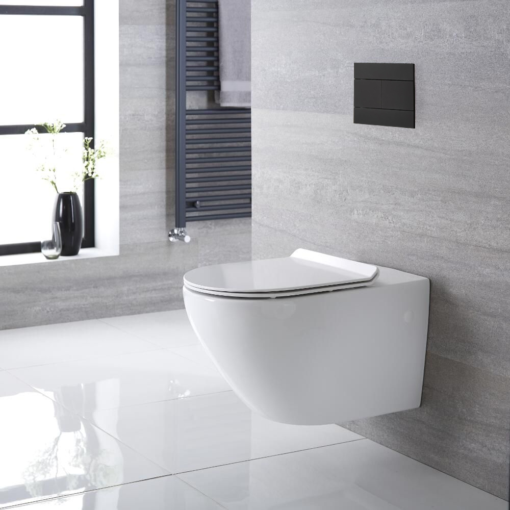 Sanitario Bagno WC Ovale Sospeso 340x360x585mm con Sedile Copri WC Soft Close - Otterton