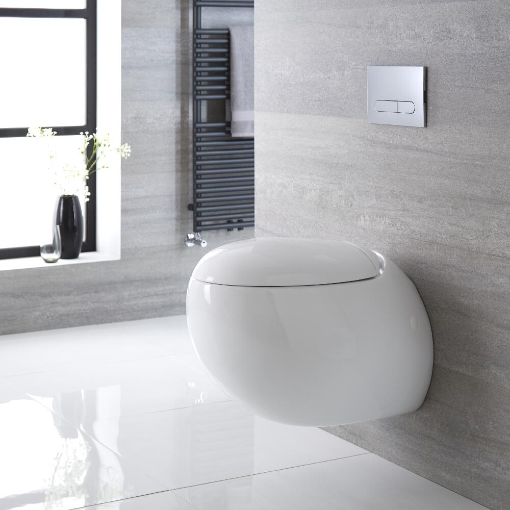 Sanitario Bagno WC Ovale Sospeso 420x350x590mm con Sedile Copri WC Soft Close - Langtree