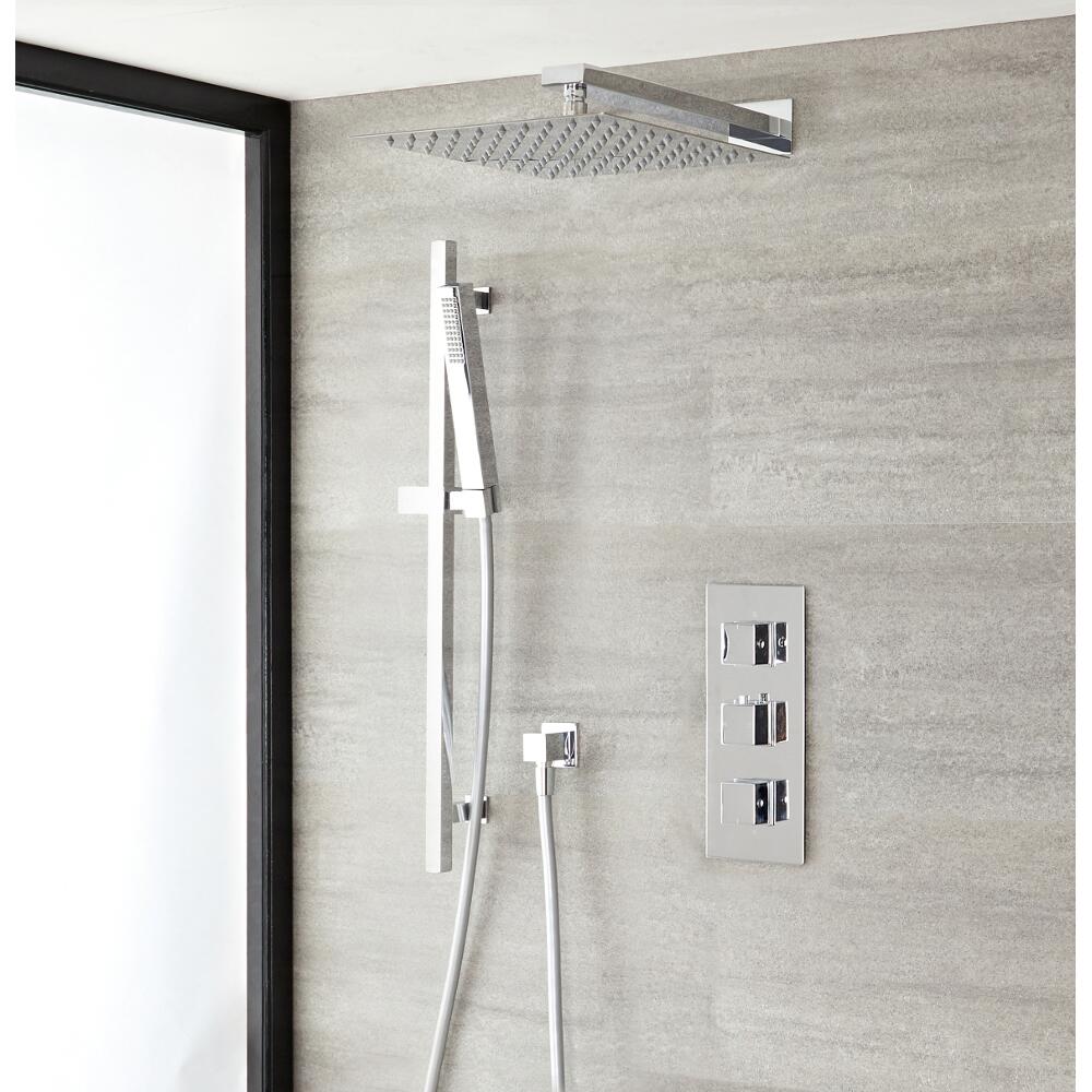 Kit Doccia Completo di Miscelatore Termostatico Doccia a Due Vie con Soffione Doccia Orientabile e Doccetta Murale