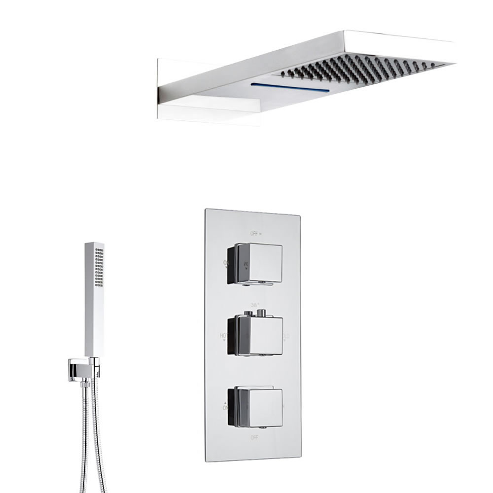 Kit Doccia Completo di Miscelatore Termostatico Incasso a Tre Vie Soffione Doccia Funzione Cascata e Pioggia