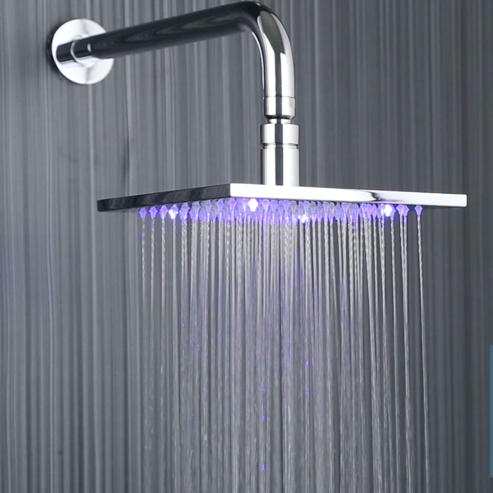 Soffione Doccia LED Fisso Quadrato 200mm con Braccio Doccia Murale