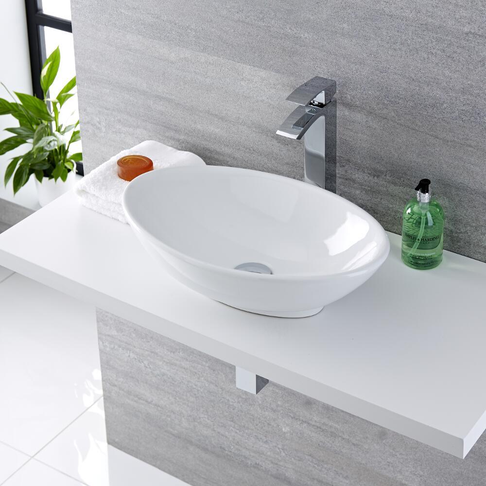 Lavabo Bagno da Appoggio in ceramica Ovale 520x320mm con Rubinetto Miscelatore - Kenton