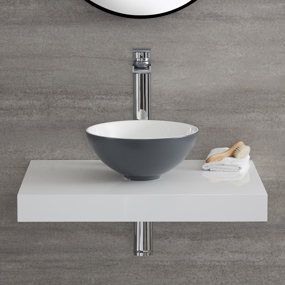 Lavabo da Appoggio Circolare 280mm Ceramica di Colore Grigio Pietra Perfetto per Qualsiasi Soprapiano - Witton