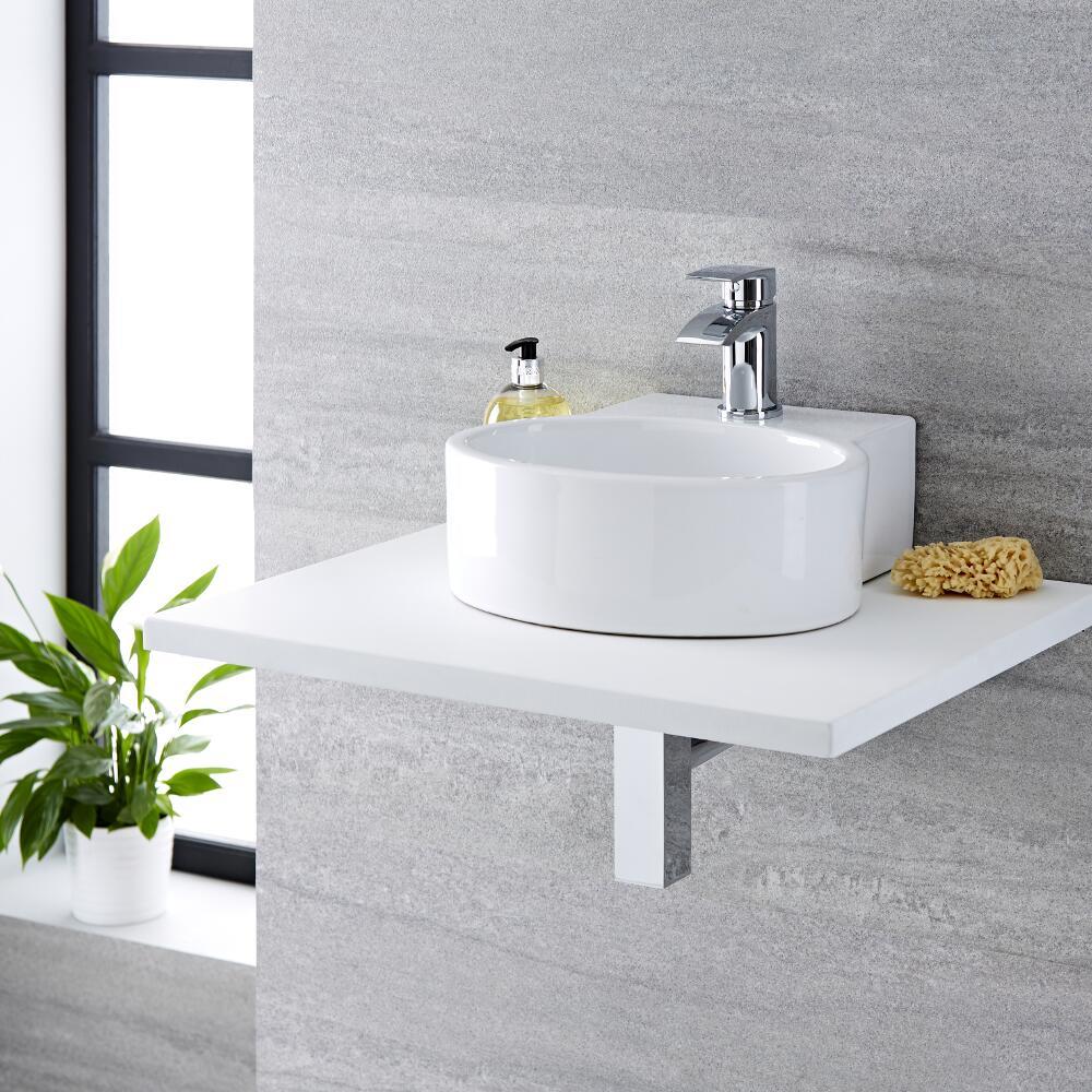 Lavabo Bagno da Appoggio SospesoTondo in Ceramica 345x330mm con Rubinetto Miscelatore