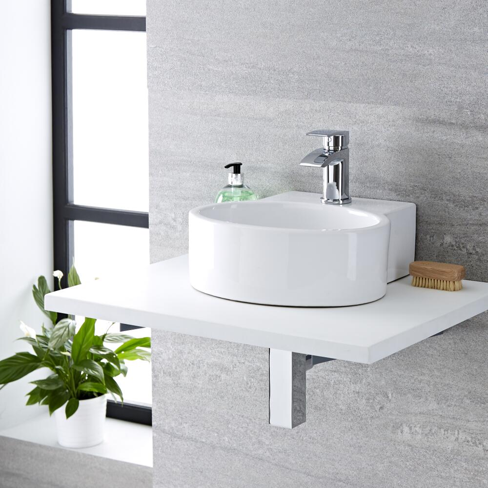 Lavabo Bagno da Appoggio Sospeso in Ceramica Tondo 345x330mm - Covelly