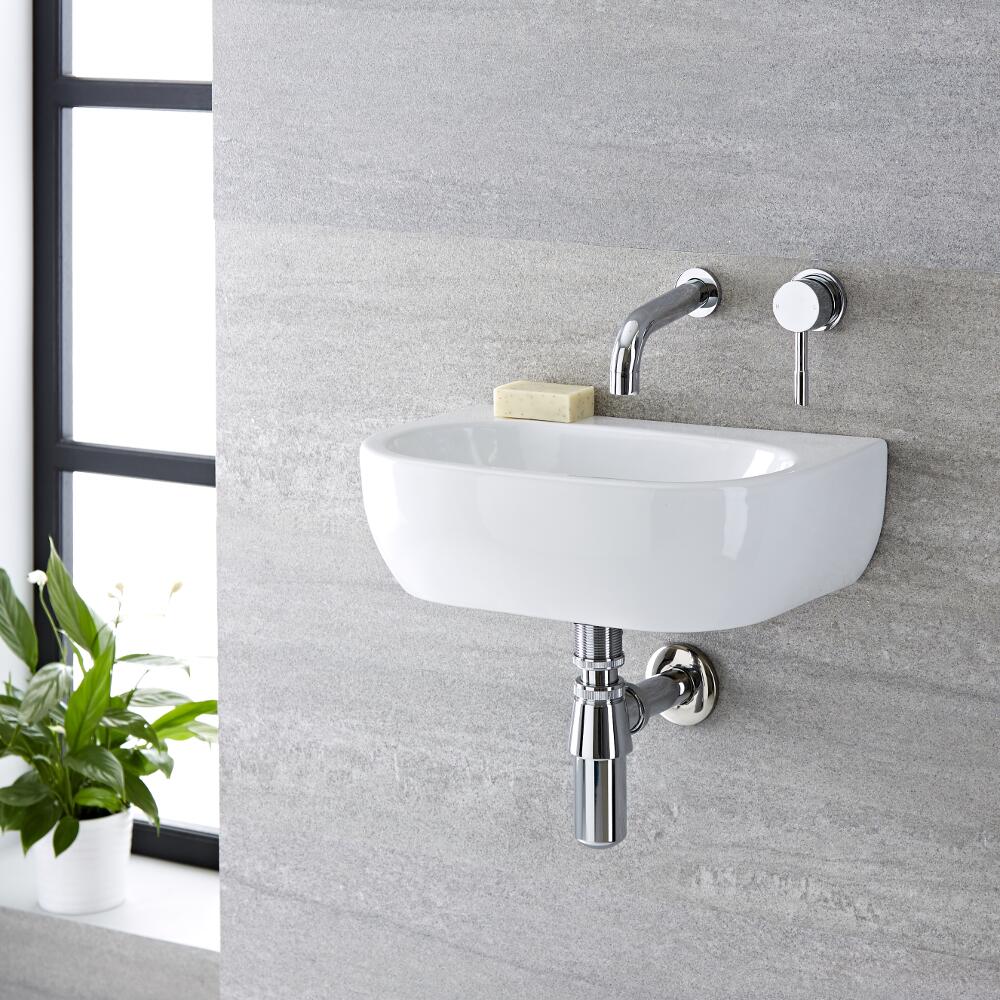 Lavabo Bagno da Appoggio o Sospeso in Ceramica Ovale 420x280mm - Langtree