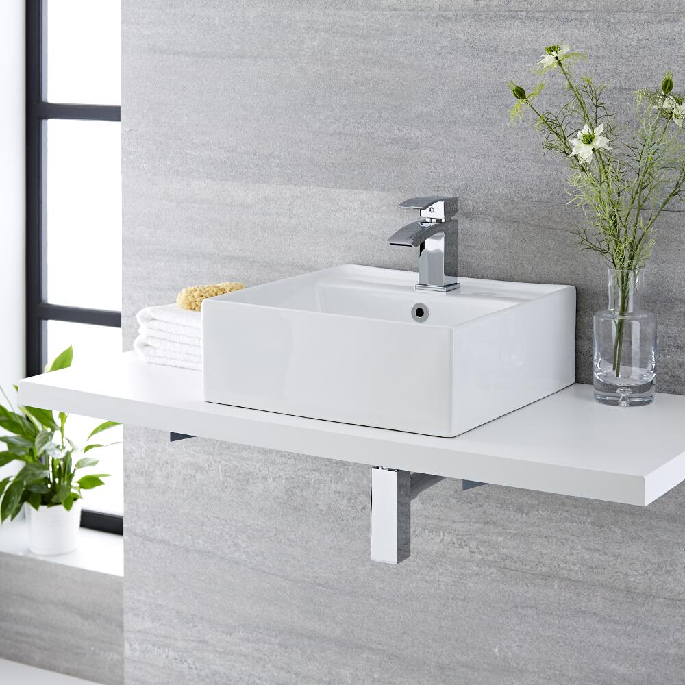 Lavabo Bagno da Appoggio Quadrato in Ceramica 400x40mm - Halwell