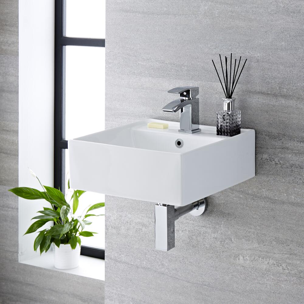 Lavabo Bagno Sospeso Quadrato in Ceramica 400x40mm - Halwell