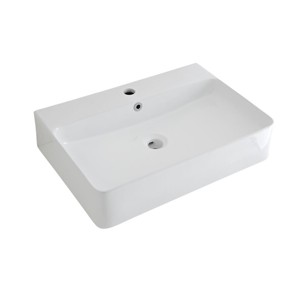 Lavabo Bagno da Appoggio Sospeso in Ceramica Rettangolare 600x310mm con Rubinetto Miscelatore - Exton