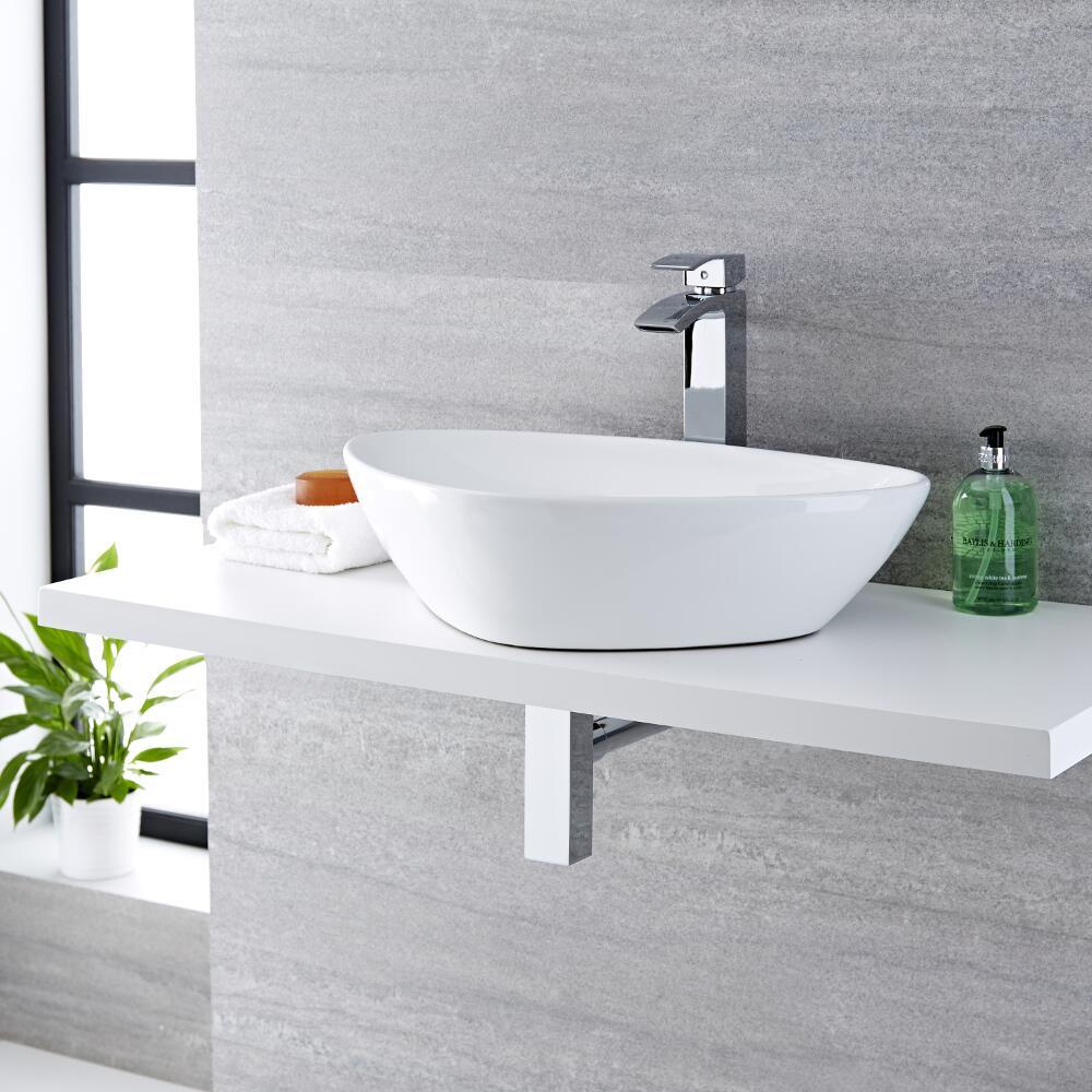 Lavabo Bagno da Appoggio in Ceramica Ovale 590x390mm - Kenton