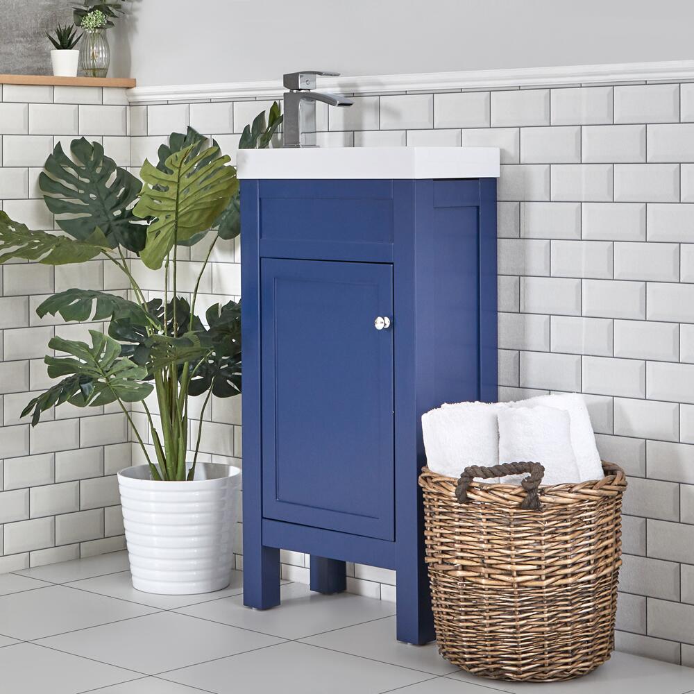 Mobile Bagno Compatto Tradizionale da 440mm Colore Blu Scuro con Lavabo Integrato - Warwick
