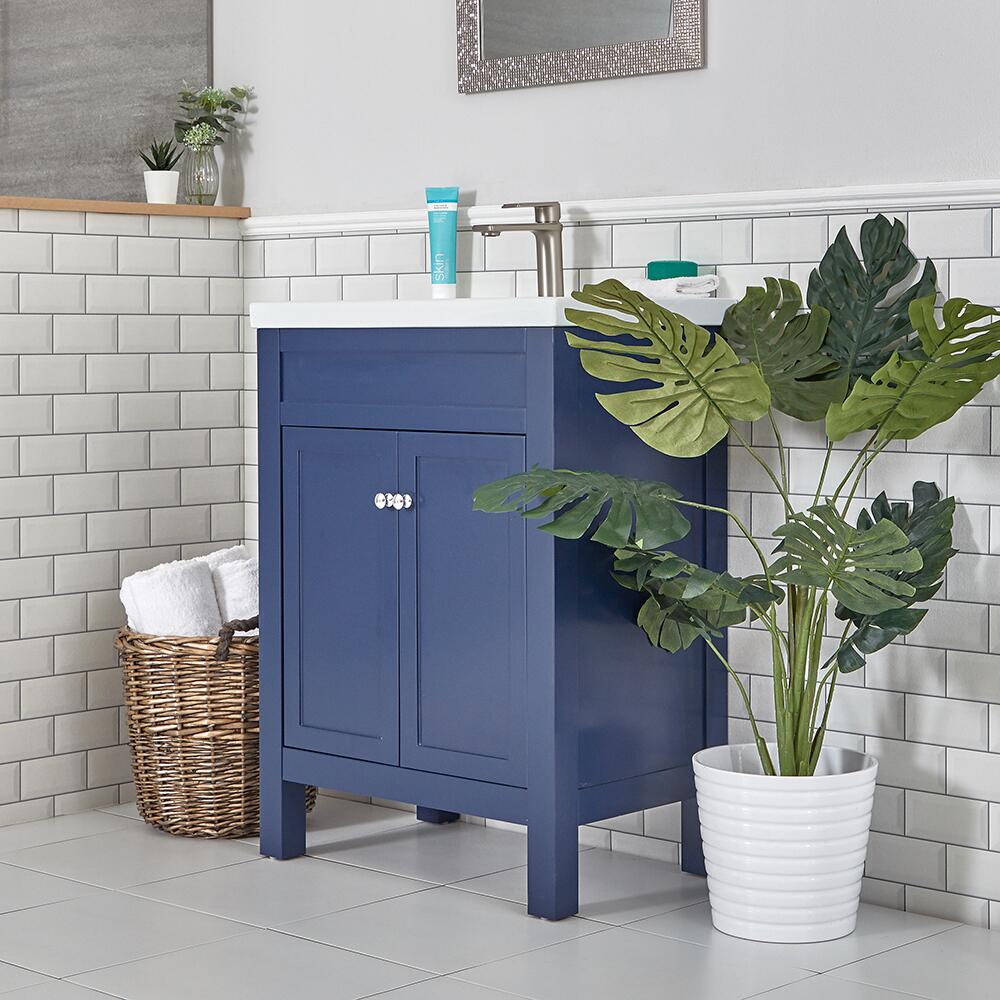 Mobile Bagno Compatto Tradizionale da 600mm Colore Blu Scuro con Lavabo Integrato - Warwick