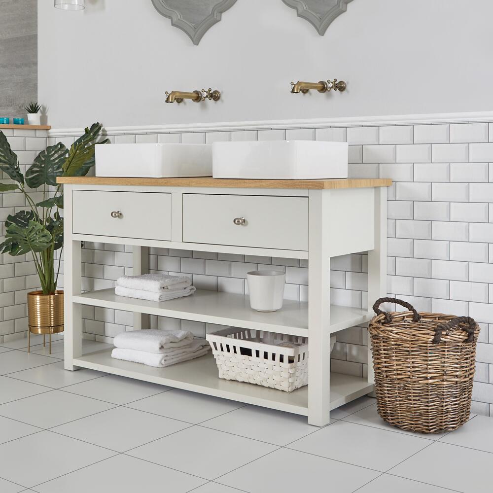 Mobile Bagno Tradizionale da 1240mm Colore Bianco Antico con 2 Lavabi da Appoggio Quadrati e Top - Stratford