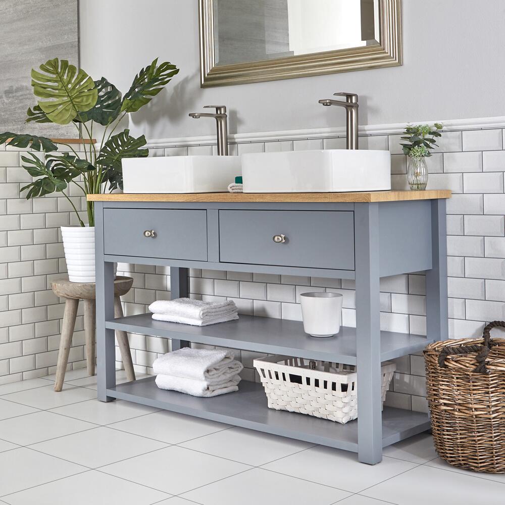 Mobile Bagno Tradizionale da 1240mm Colore Grigio Chiaro con 2 Lavabi Quadrati e Top - Stratford