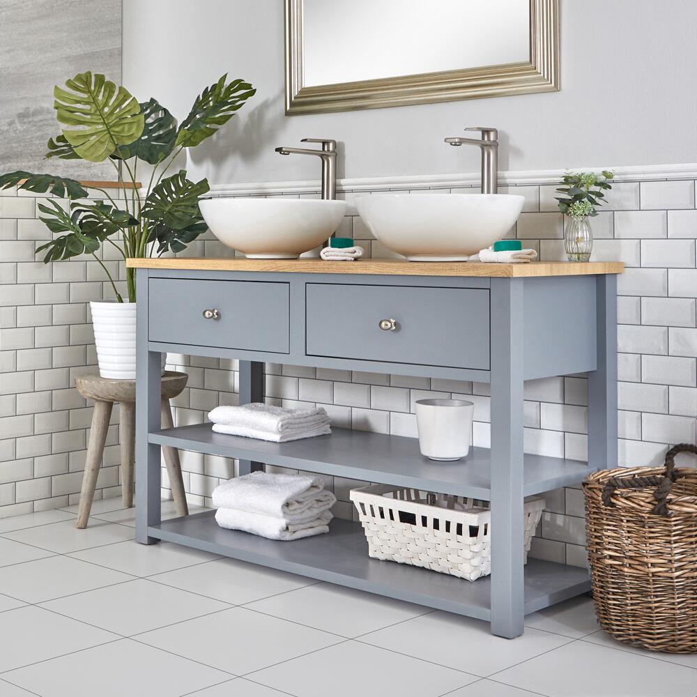 Mobile Bagno Tradizionale da 1240mm Colore Grigio Chiaro con 2 Lavabi Circolari e Top - Stratford