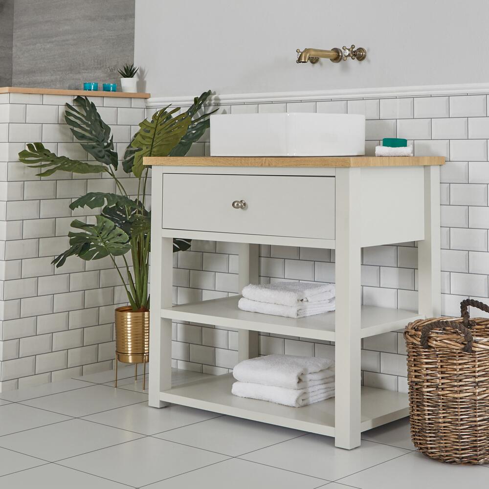 Mobile Bagno Tradizionale da 840mm Colore Bianco Antico con Lavabo da Appoggioda 360x360mm Quadrato e Top - Stratford