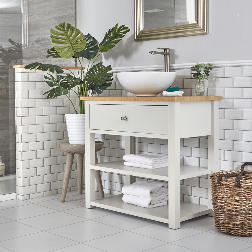 Mobile Bagno Tradizionale da 840mm Colore Bianco Antico con Lavabo da Appoggio Circolare e Top - Stratford