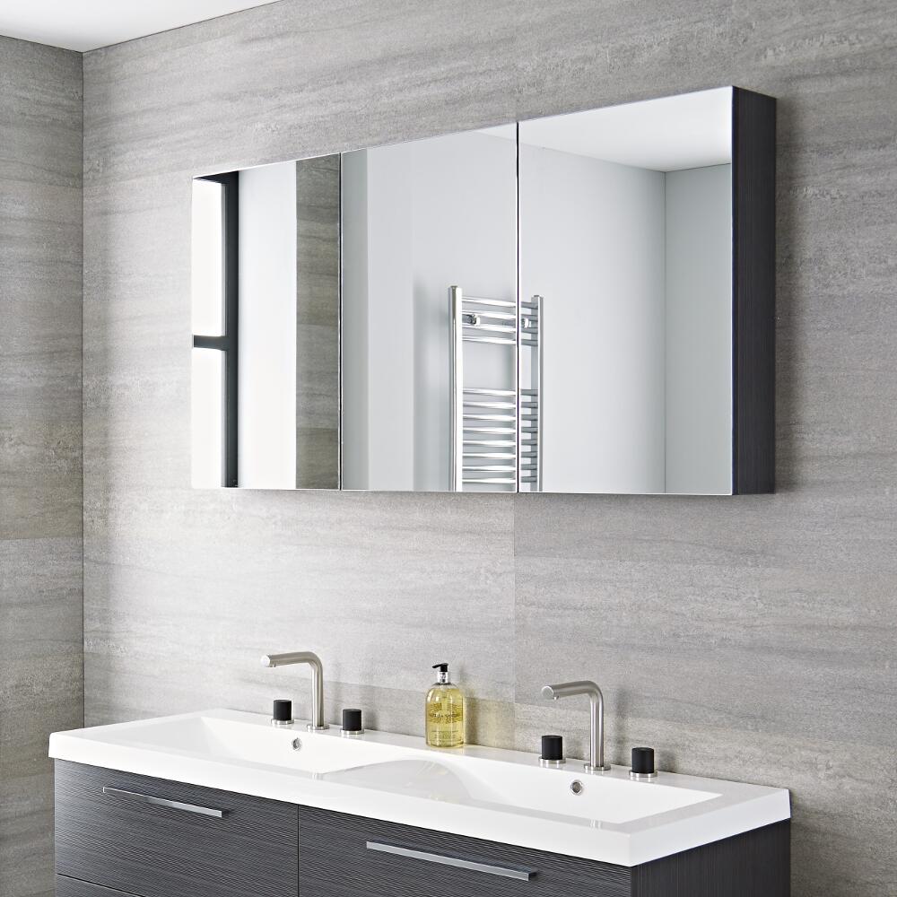 Mobile da Bagno Sospeso con Specchio 1350x150x700mm - Grigio