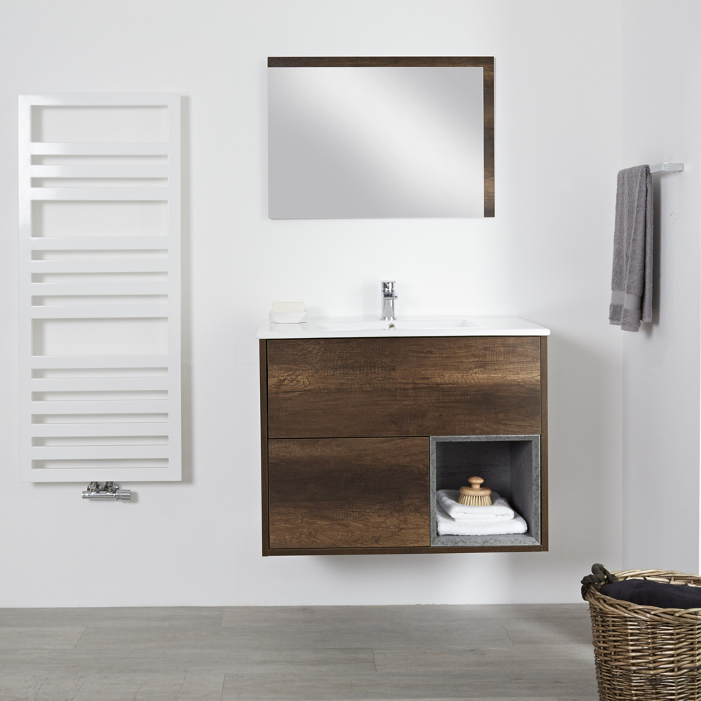 Mobile Bagno 800mm Colore Rovere Scuro con Lavabo e Design Aperto - Hoxton