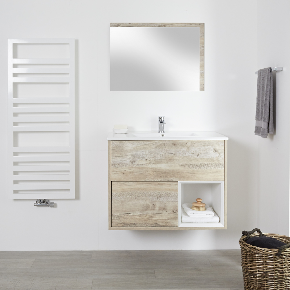 Mobile Bagno 800mm Colore Rovere Chiaro con Lavabo e Design Aperto - Hoxton