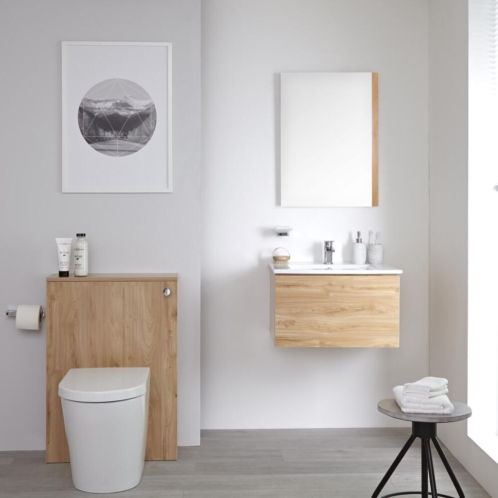 Mobile WC 600mm Colore Rovere Dorato Opaco Completo di Placca di Comando, WC e Cassetta - Newington