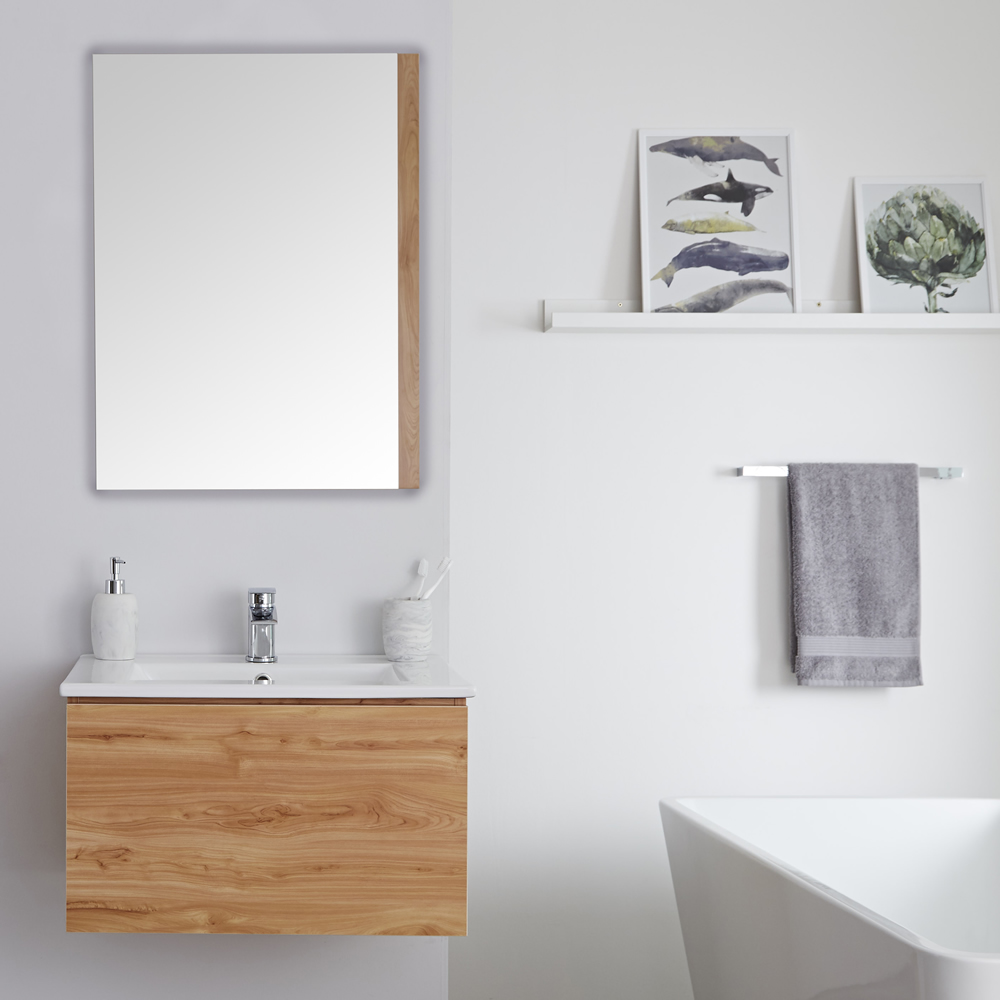 Mobile Bagno Murale 600mm con Lavabo Integrato Colore Rovere Dorato Disponibile con Opzione LED - Newington